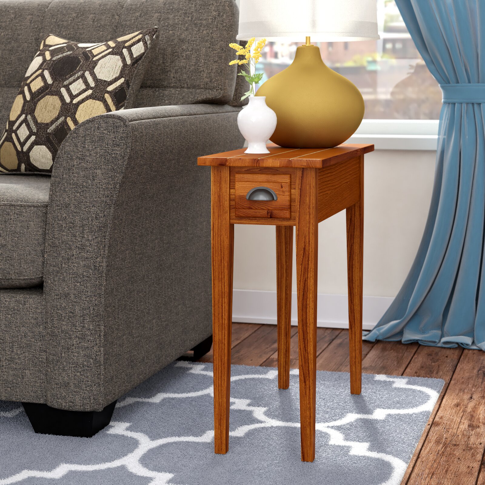 Charlton Home Bin Pull Solid Wood Narrow Side Table in Candleglow & Reviews